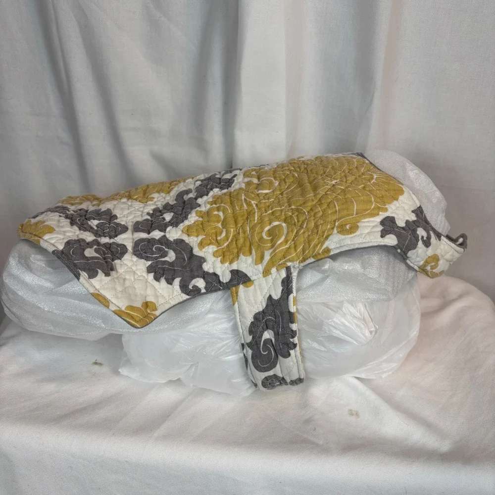 Handmade Quilted Dog Vest Yellow Grey Damask Floral Pet‎ Jacket Small Medium